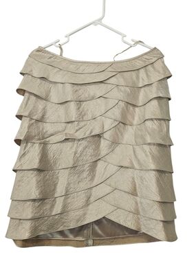Victor Costa Tiered Ruffle Mini Skirt in Champagne Gold Size 10